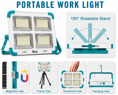 Rechargeable Work Light, 466 LED Outdoor Camping Lights 400W Portable Floodlight with Solar Panel, 5 Modes IP66 Waterproof, for Fishing, Hiking,...