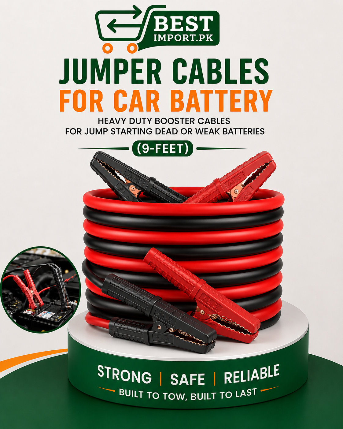 Jumper Cables for Car Battery, Heavy Duty Booster Cables for Jump Starting Dead or Weak Batteries (9-Feet)