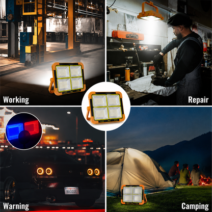 Rechargeable Work Light, 466 LED Outdoor Camping Lights 200W Portable Floodlight with Solar Panel, 5 Modes IP66 Waterproof, for Fishing, Hiking, Repairing