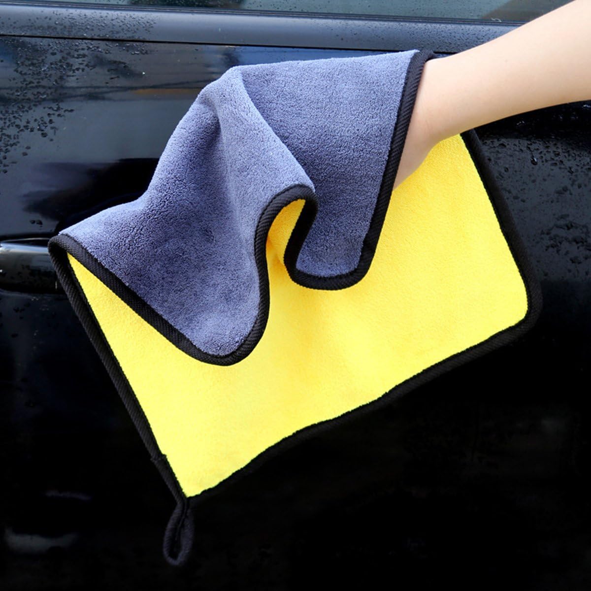 Best Import Pack of 5 Microfiber Cleaning Cloths 600GSM (40 x 40cm) – Thick Quick Drying Auto Detailing & Polishing Towels (Grey-Yellow)