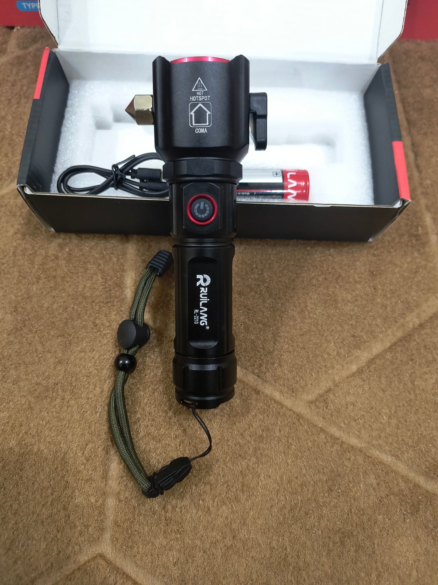 RUILANG RL-2210 Emergency Tactical Flashlight – Rechargeable LED Torch with Power Bank, Seatbelt Cutter & Glass Breaker | Long Range Zoom Light