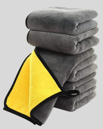 Best Import Pack of 5 Microfiber Cleaning Cloths 600GSM (40 x 40cm) – Thick Quick Drying Auto Detailing & Polishing Towels (Grey-Yellow)
