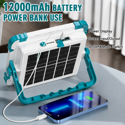 Rechargeable Work Light, 466 LED Outdoor Camping Lights 400W Portable Floodlight with Solar Panel, 5 Modes IP66 Waterproof, for Fishing, Hiking,...