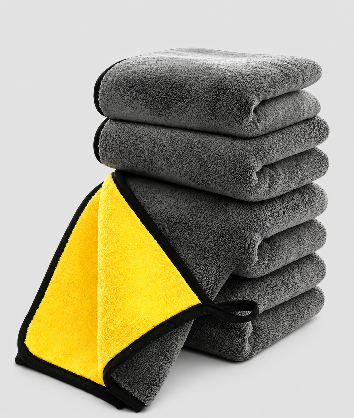 Best Import Pack of 5 Microfiber Cleaning Cloths 600GSM (40 x 40cm) – Thick Quick Drying Auto Detailing & Polishing Towels (Grey-Yellow)