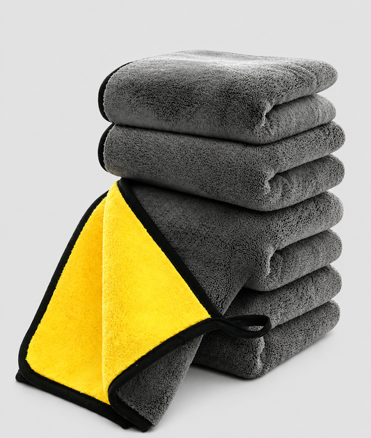 Best Import Pack of 5 Microfiber Cleaning Cloths 600GSM (40 x 40cm) – Thick Quick Drying Auto Detailing & Polishing Towels (Grey-Yellow)