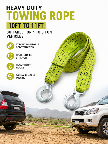 Imported Heavy Duty Tow Rope 10 to 11 FT – Strong Emergency Towing Cable for Cars, SUVs