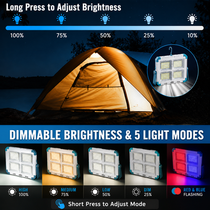 Rechargeable Work Light, 466 LED Outdoor Camping Lights 400W Portable Floodlight with Solar Panel, 5 Modes IP66 Waterproof, for Fishing, Hiking,...