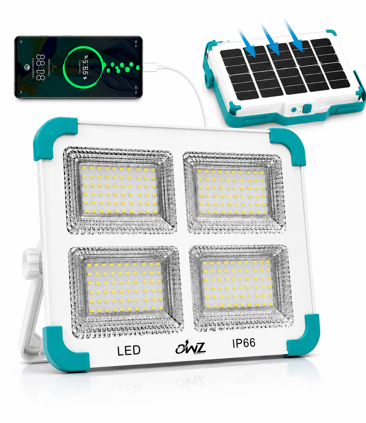 Rechargeable Work Light, 466 LED Outdoor Camping Lights 400W Portable Floodlight with Solar Panel, 5 Modes IP66 Waterproof, for Fishing, Hiking,...