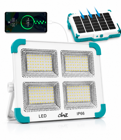 Rechargeable Work Light, 466 LED Outdoor Camping Lights 400W Portable Floodlight with Solar Panel, 5 Modes IP66 Waterproof, for Fishing, Hiking,...