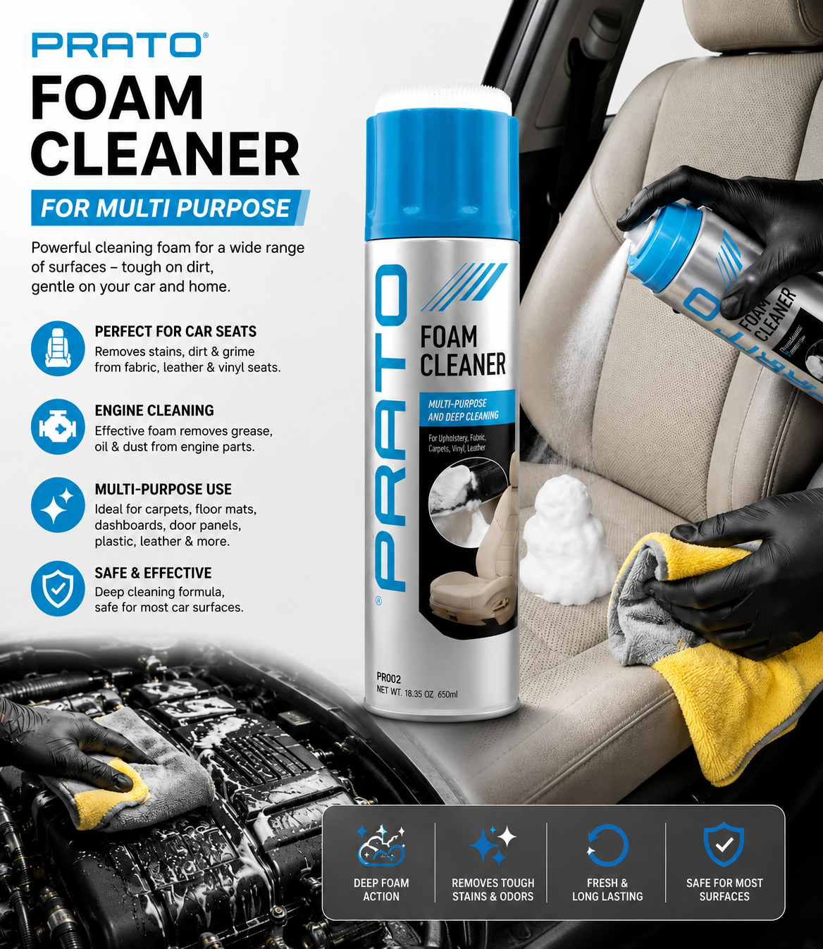 Prato Foam Cleaner 650ML | All Purpose Cleaner
