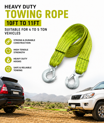 Imported Heavy Duty Tow Rope 10 to 11 FT – Strong Emergency Towing Cable for Cars, SUVs